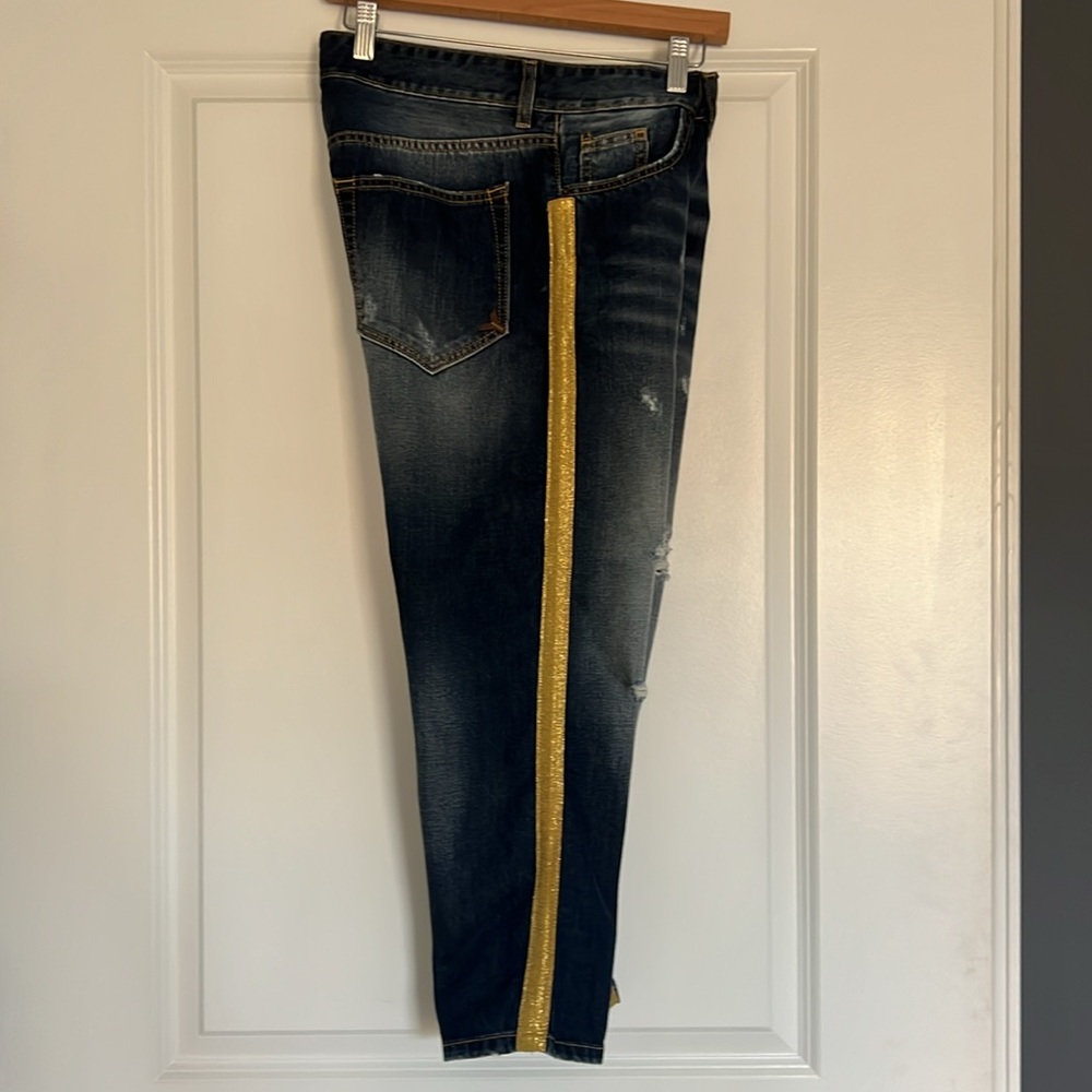 Yoshi Cropped Jeans, Size 42IT, 8-10 U.S., Gold Trim